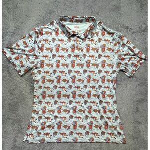 Lofty Llama Polo Men's XL Blue All Over Print Breakfast Golf Colorful Stretch
